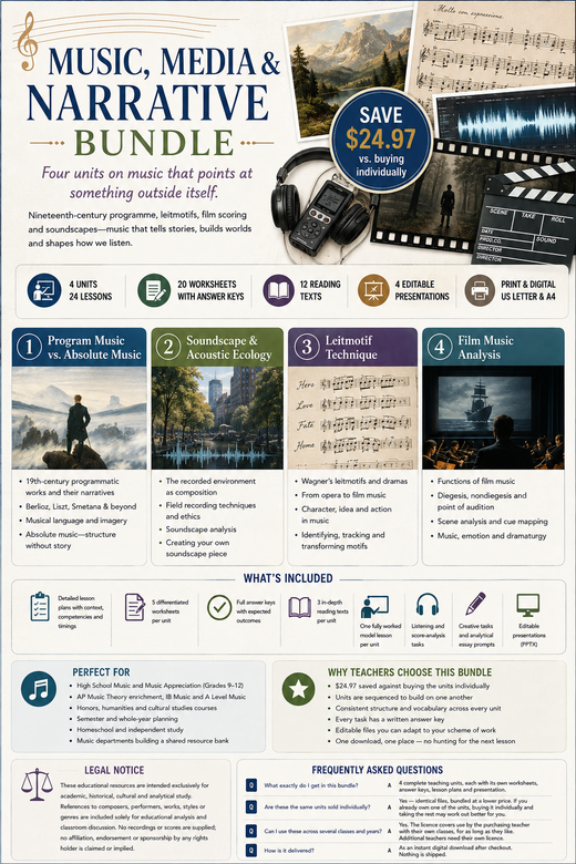 Music, Media & Narrative Bundle | Program Music, Leitmotif, Film Music & Soundscape | 4 Complete Units | Grades 9–12