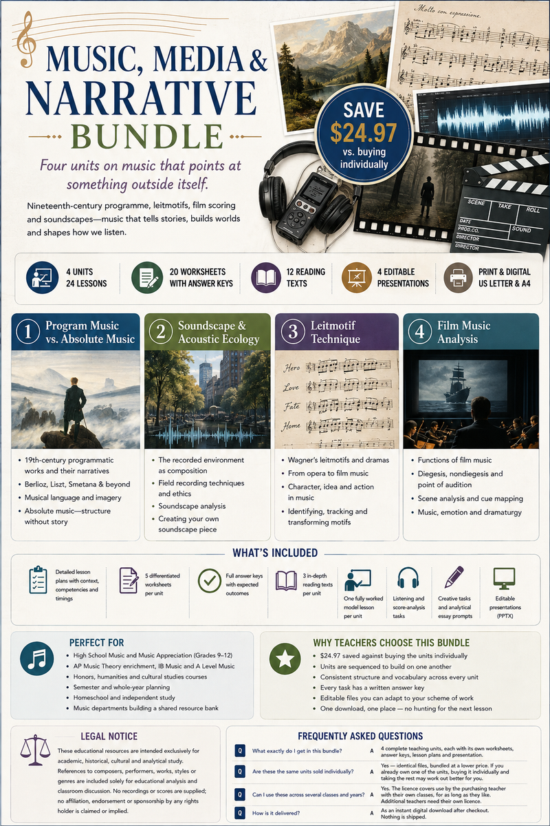 Music, Media & Narrative Bundle | Program Music, Leitmotif, Film Music & Soundscape | 4 Complete Units | Grades 9–12