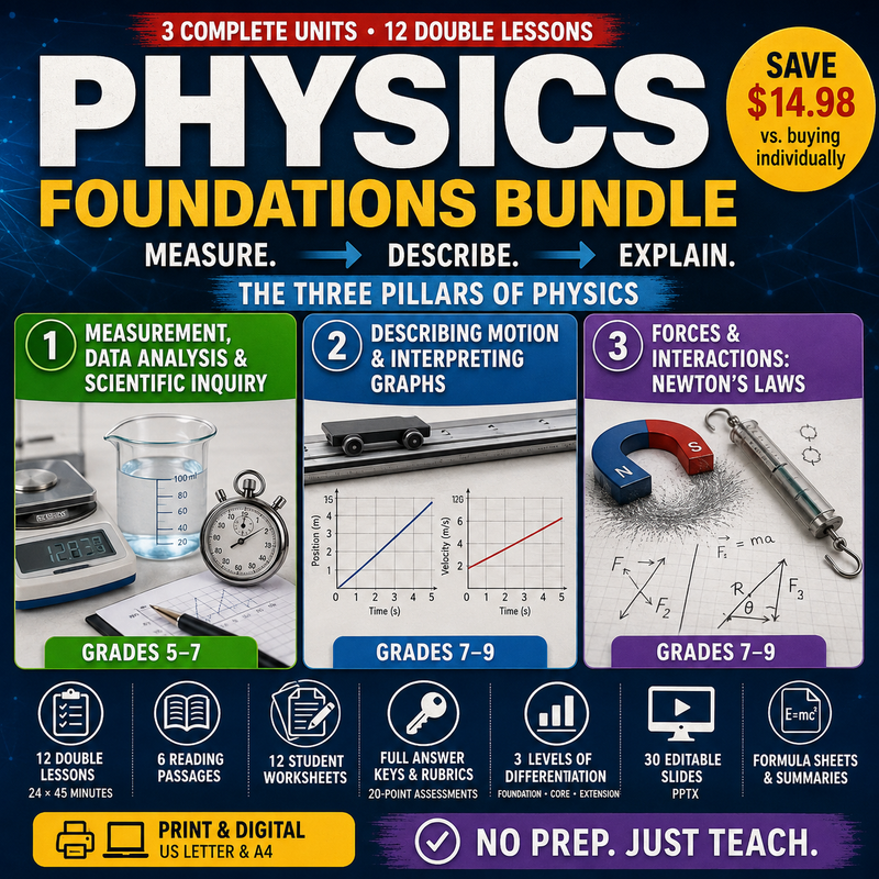 Physics Foundations Bundle | Measurement, Motion & Forces | 3 Complete Units | Grades 5–9