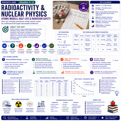 Radioactivity & Nuclear Physics | Atomic Models, Half-Life & Radiation Safety | Physics Unit | Grades 9–12