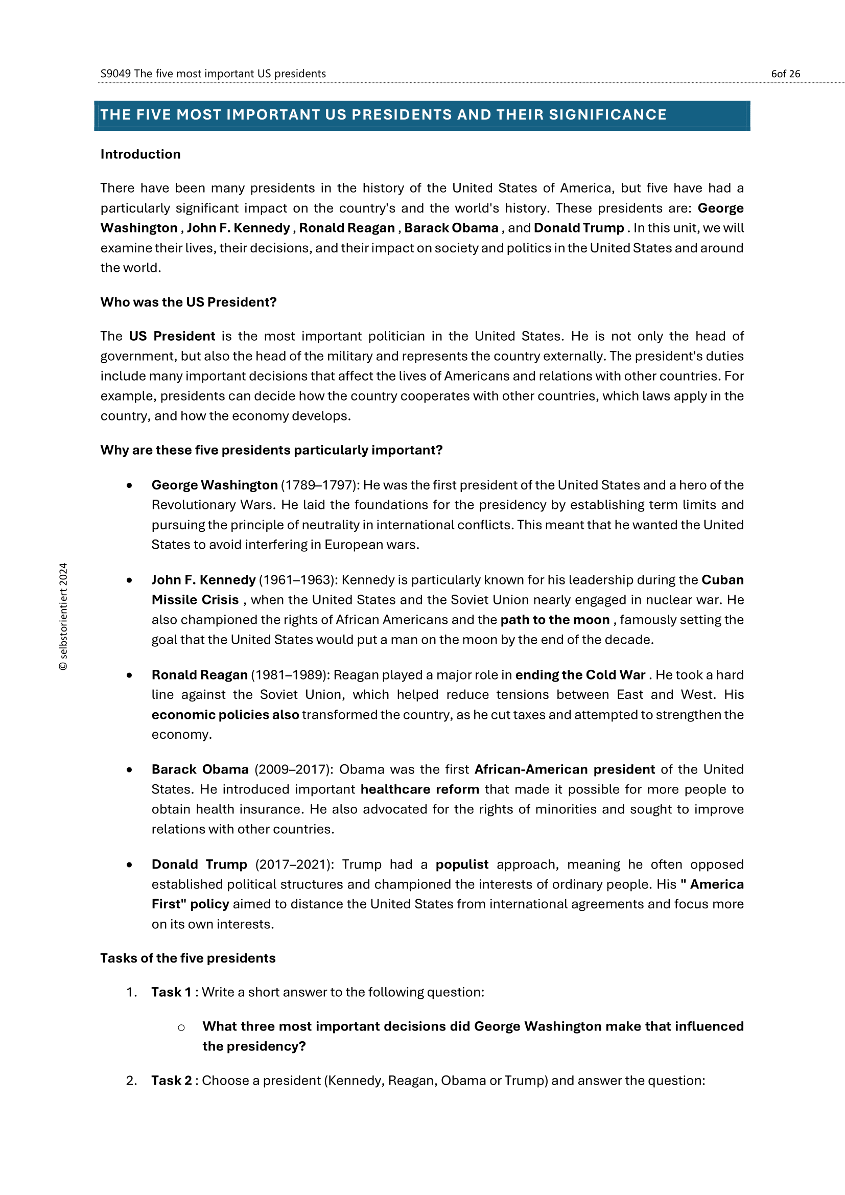 Famous U.S. Presidents – Learning Resource for Grades 7–10