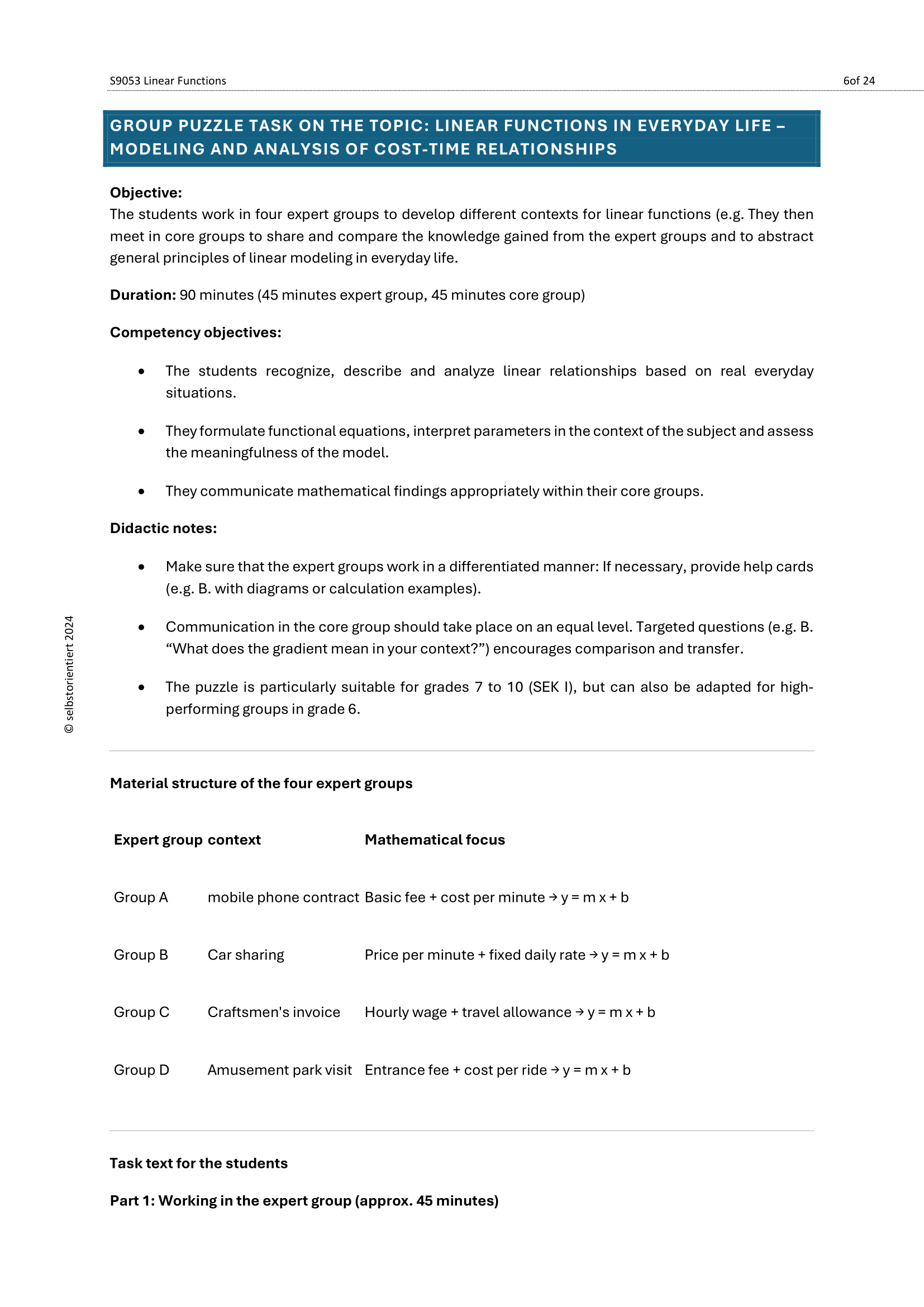 Linear Functions – Teaching Kit with Puzzle, Talk Cards & Practice