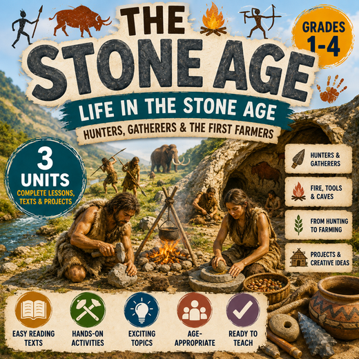 The Stone Age: Life in the Stone Age Unit – Worksheets, Projects & Slides (Grades 1–4)