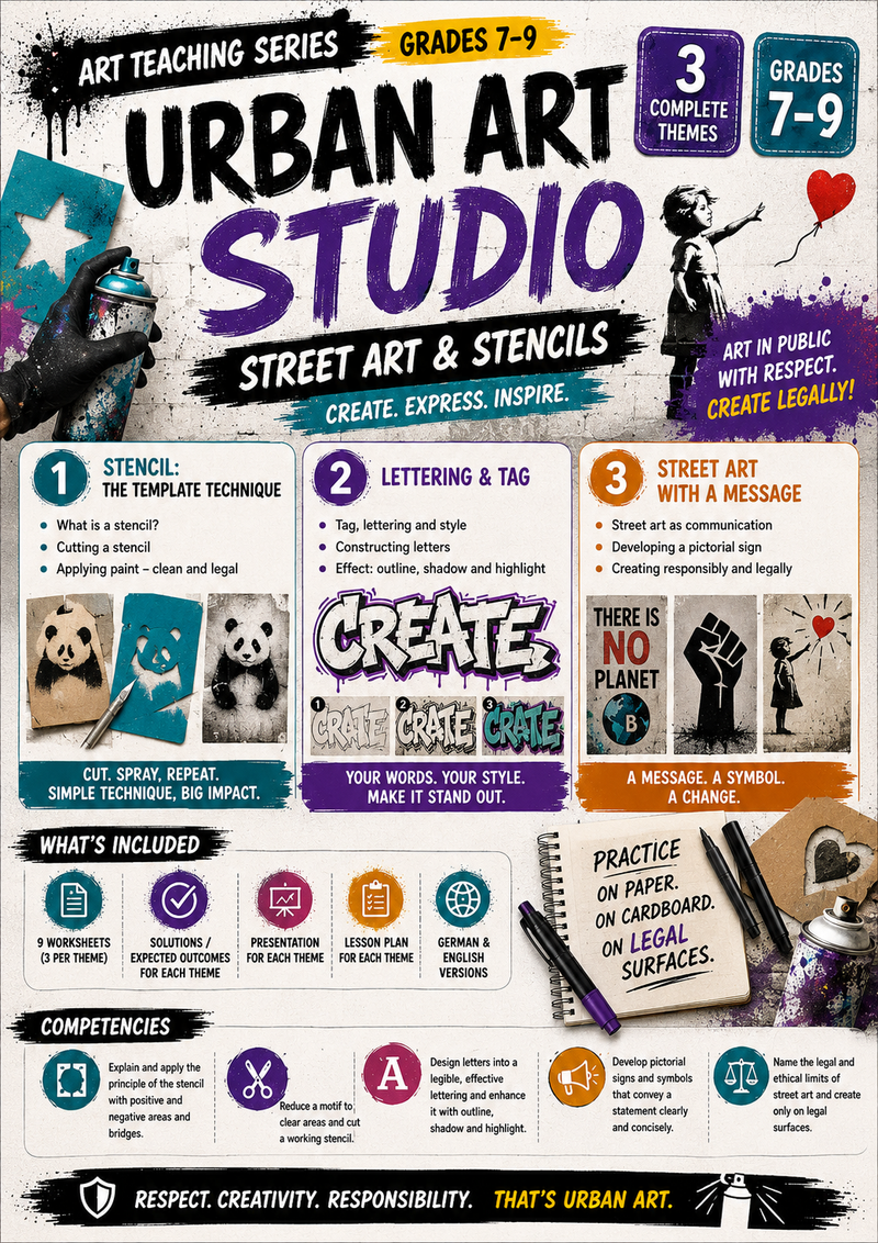 Street Art Activities | Stencils, Lettering & Visual Messages | Middle School Art Unit | Grades 7–9