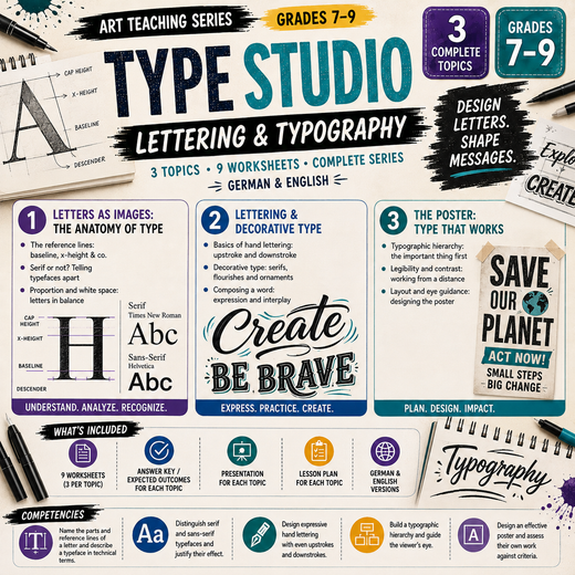 Typography & Hand Lettering Activities | Type Anatomy, Lettering & Poster Design | Middle School Art Unit | Grades 7–9