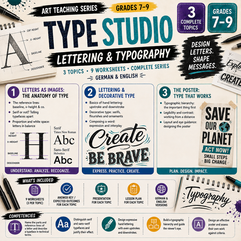Typography & Hand Lettering Activities | Type Anatomy, Lettering & Poster Design | Middle School Art Unit | Grades 7–9