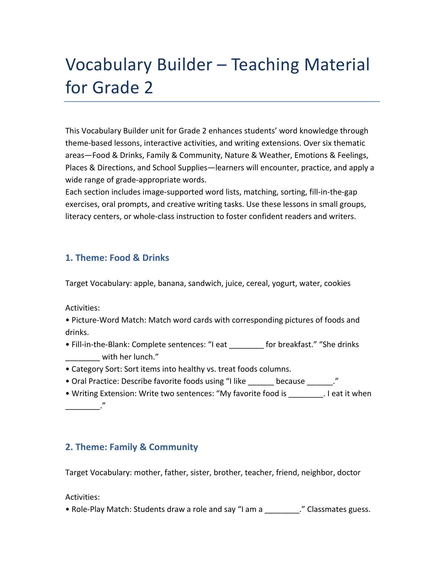 English Vocabulary Trainer – Grade 2 | 6 Topics & Activities