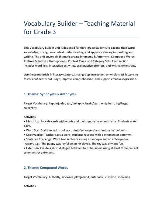 English Vocabulary Trainer – Grade 3 XXL | 6 Topics & Practice