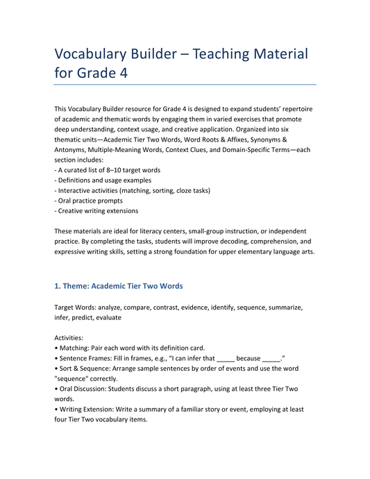 Vocabulary Trainer Mega Bundle – Grades 1–4 | ESL Essentials