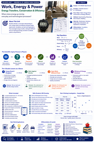 Work, Energy & Power | Energy Transfer, Conservation & Efficiency | Physics Unit | Grades 8–10