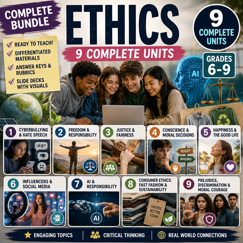 XXL Ethics Bundle: Values, Responsibility & Society | 10 Complete Units · 30 Lessons | Grades 7–10