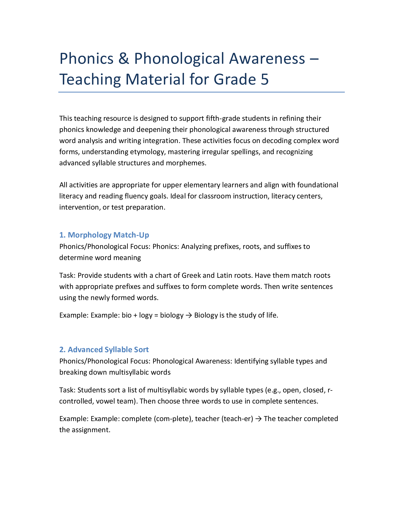 Grade 5 Phonics & Morphology – Word Study for Confident Readers